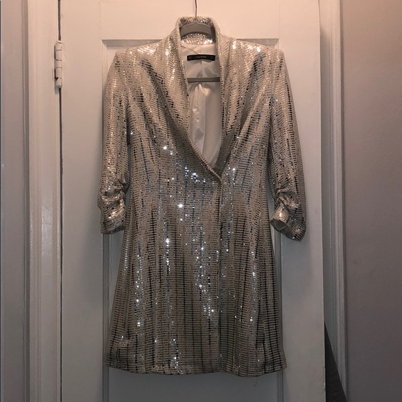 zara silver blazer dress